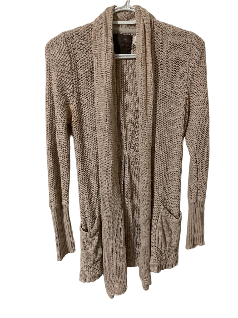 Guinevere Taupe Cotton/Linen Blend Knit Cardigan with Pockets Size Medium
